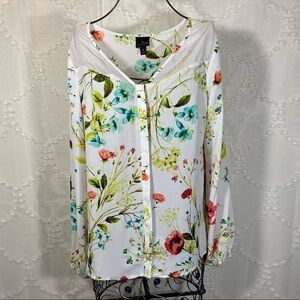 Worthington floral button up blouse with mesh panels size S